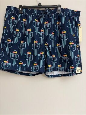 No Boundaries Navy Cactus Print Swim Shorts
